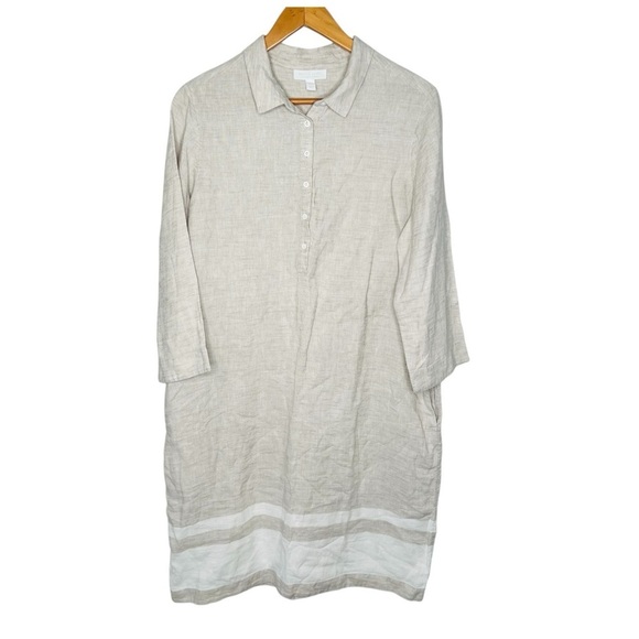 White Label The White Company Dove Grey Linen Border Hem Stripe Shirt Dress. 10 - Picture 1 of 12